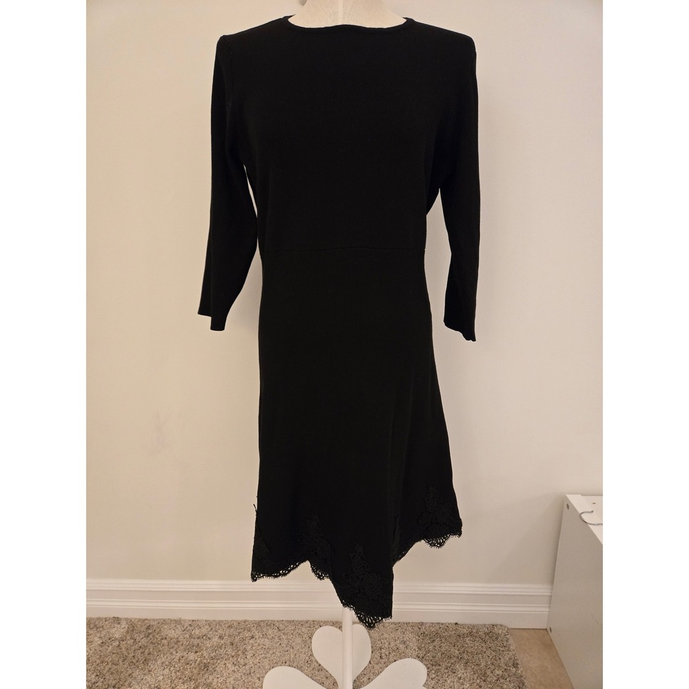Nanette Nanette Lepore Black Lace Trim Asymmetrical Knit Dress Womens Large L